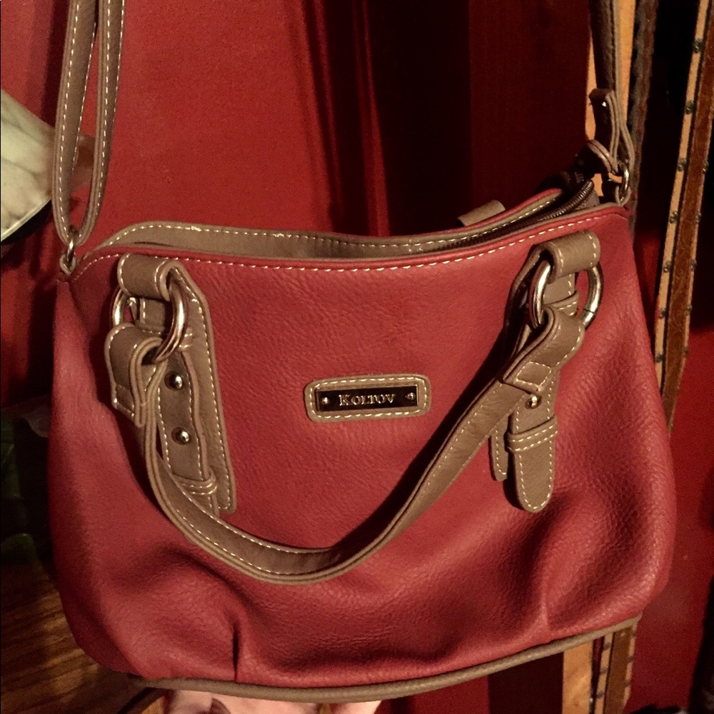 Koltov Red & Brown Leather Shoulder Purse
